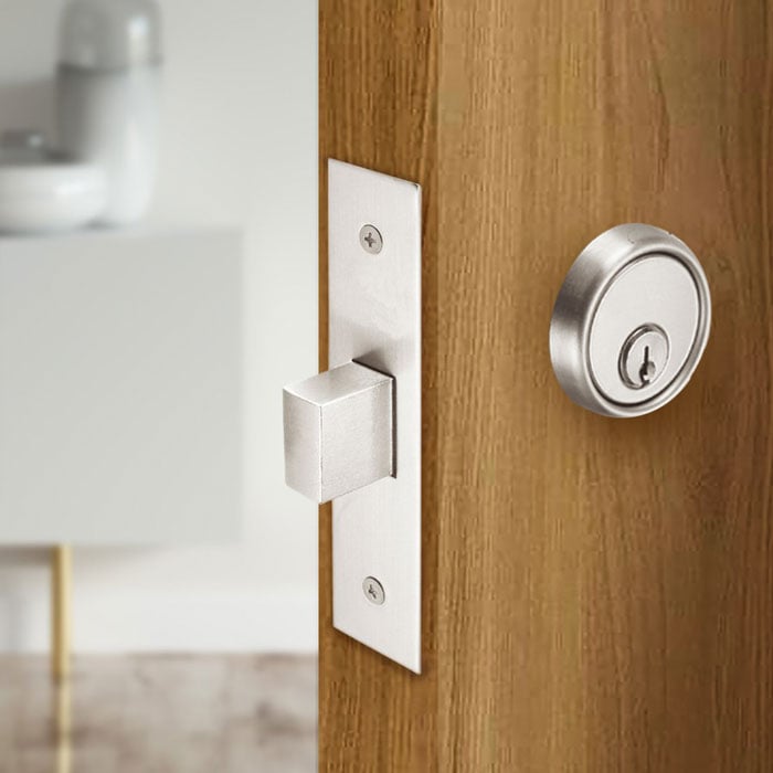 Polished Nickel Unison Hardware INOX PD84-234-14 Mortise Pocket Door Lock Entry with Deadbolt and Edge Pull
